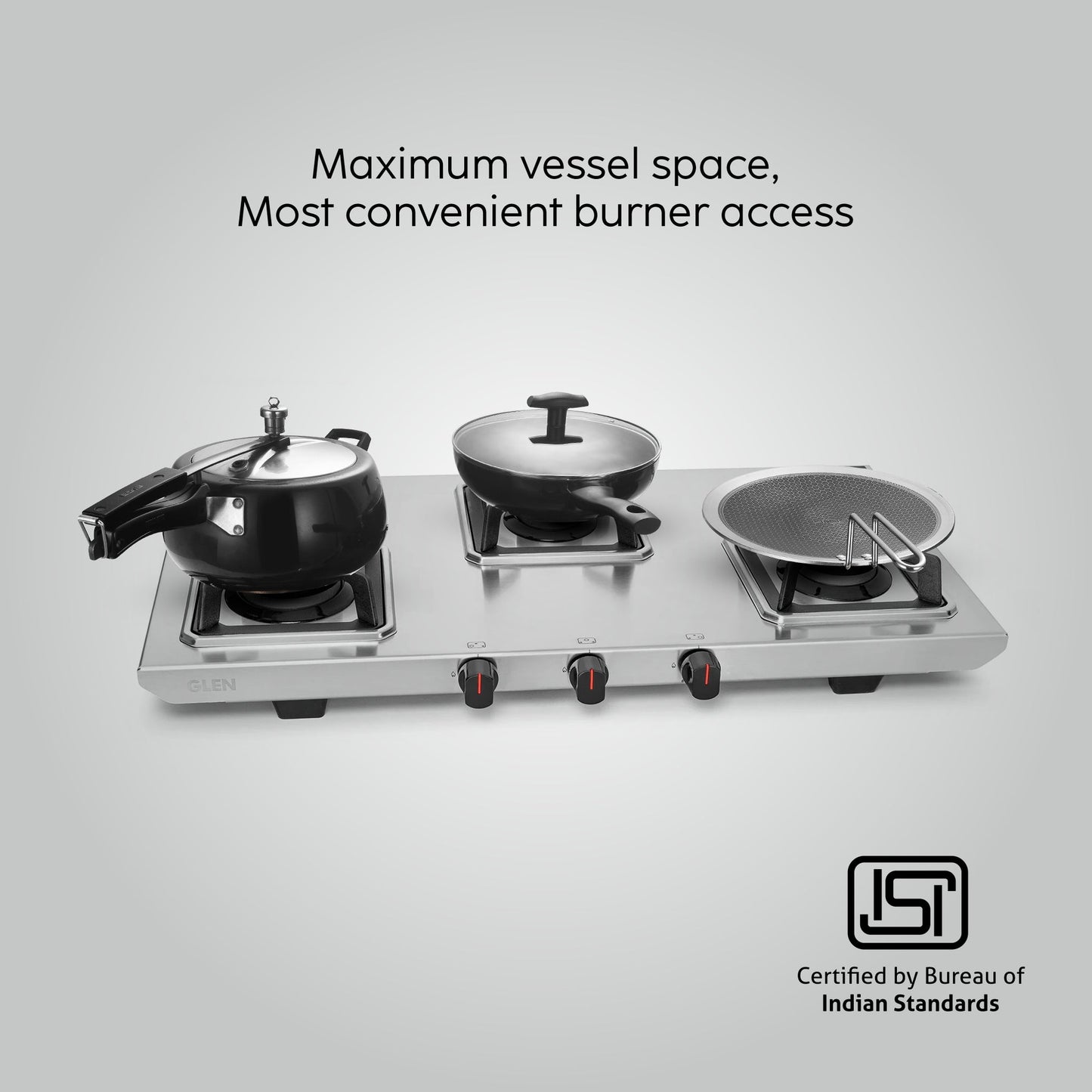 GLEN 3 Burner Ultra Tuff Stainless Steel Gas Stove with Multi Ring Forged Brass Burner & Drip trays (CT1053UTDTSS)