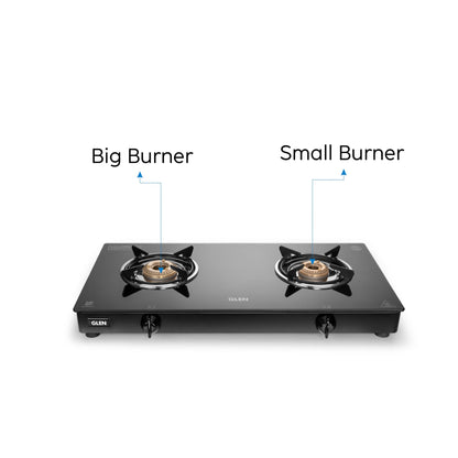 GLEN 2 Burner Glass Gas Stove Jumbo with Brass Burner Black (CT1020GTJMBB)