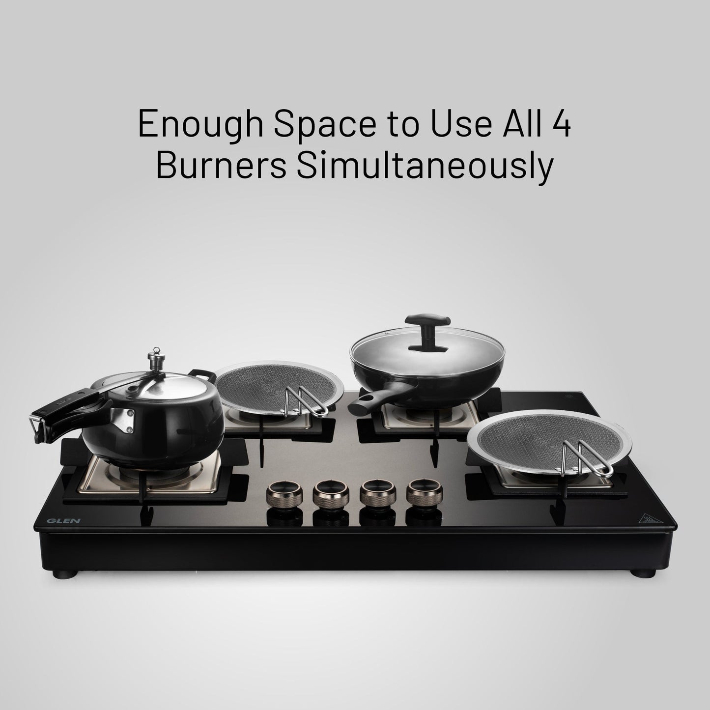 4 Burner Free Standing Glass Hob Forged Brass Burner Auto Ignition Black (BH1074SQFSFBBLAI)