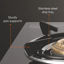 3 Burner Glass Gas Stove with Brass Burner Black (1037 GT BB BL)
