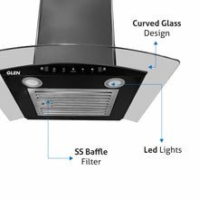 Auto Clean Chimney Curved Glass Baffle Filters with Motion Sensor 60/90cm 1200 mB3/h - Black (6063 BL)