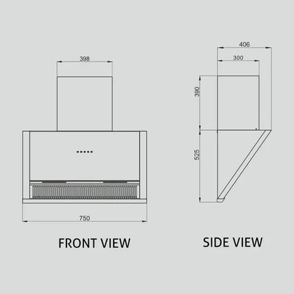 Auto Clean Glass Filterless Chimney with Motion Sensor 1200 m3/h 60/75/90cm (6072SXAC)