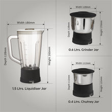 3-in-1 Juicer Mixer Grinder 600W with 1 Transparent Liquidiser, 2 Stainless Steel Grinder Jars - Black (SA4014JAR3)