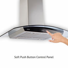 Kitchen Chimney Curved Glass, Push Buttons Baffle filter 90cm 1250 m3/h -Silver (6071 GF)