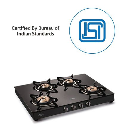Glen 4 Burner LPG Stove 1044GTBB Black