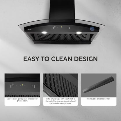 Auto Clean Chimney Curved Glass Filter-less with Wi-Fi Control 1400 mB3/h - 60/76/90cm (CH 6068 AC BLS)