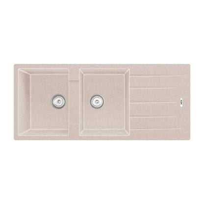 GLEN Quartz Sink for Kitchen, Double Bowl with Side Drain 46x20x9 inches (KS-QZ46209DBSD)