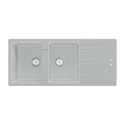 GLEN Quartz Sink for Kitchen, Double Bowl with Side Drain 46x20x9 inches (KS-QZ46209DBSD)
