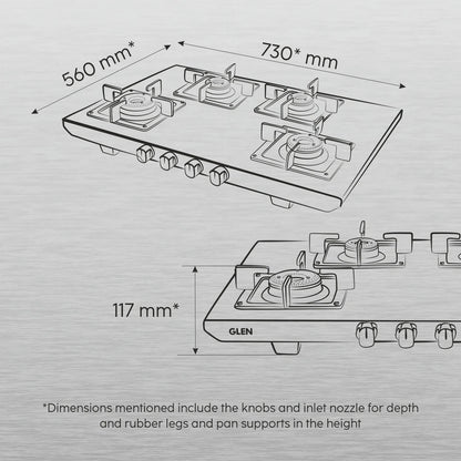 GLEN 4 Burner Ultra Tuff Stainless Steel Gas Stove with Multi Ring Forged Brass Burner & Drip trays (CT1054UTDTSS)