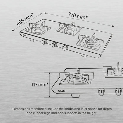 GLEN 3 Burner Ultra Tuff Stainless Steel PNG Gas Stove with Forged Brass Burner (CT1053UTSSPN)