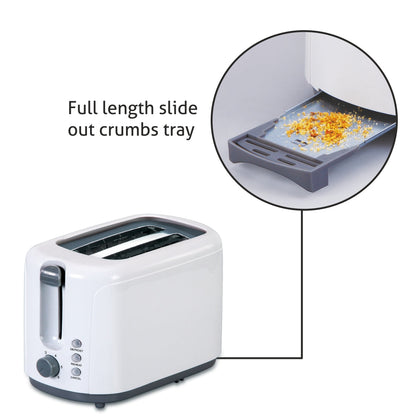 Electric Auto Pop-up 2 Slice Toaster, 750W, 6 Level Browning Control, Removable Crumb Tray - White (3019)