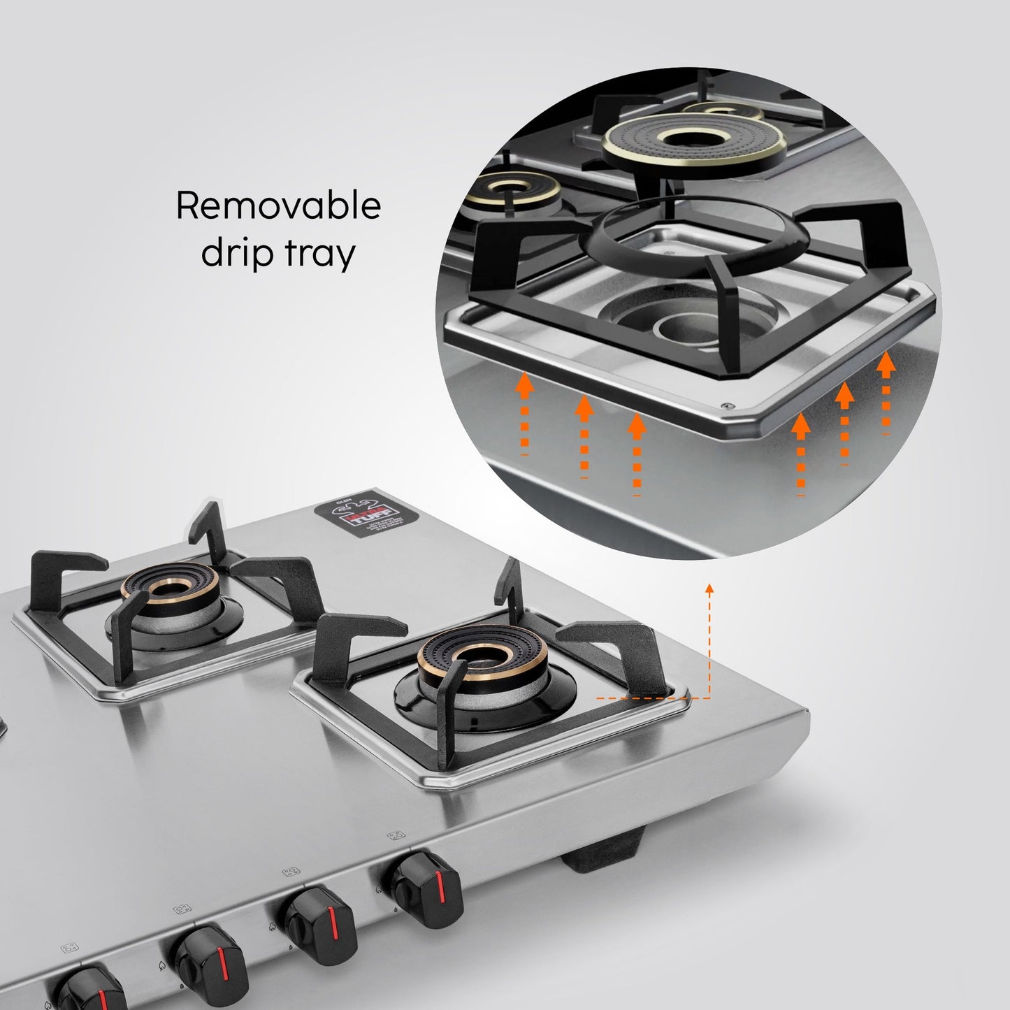 GLEN 4 Burner Ultra Tuff Stainless Steel Gas Stove with Multi Ring Forged Brass Burner & Drip trays (CT1054UTDTSS)
