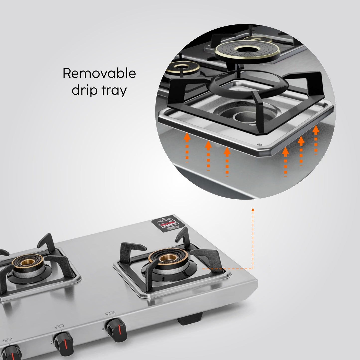 GLEN 3 Burner Ultra Tuff Stainless Steel Gas Stove with Multi Ring Forged Brass Burner & Drip trays (CT1053UTDTSS)