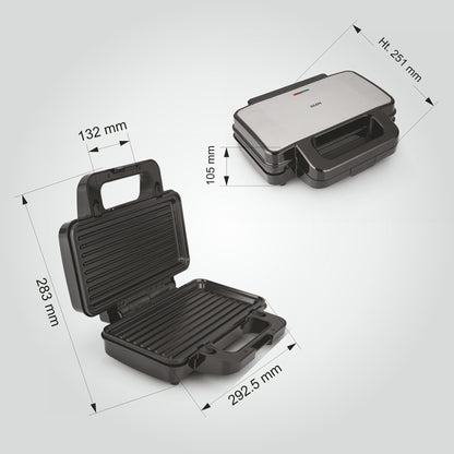 GLEN Electric Jumbo Multi Snack Maker with 3 sets of Sandwich, Grill & Waffle Non-Stick Plates, 1000W - (SA3023JMSM)