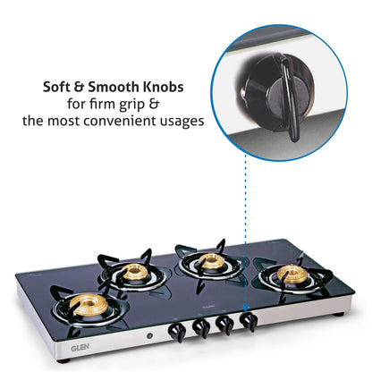 4 Burner Glass Gas Stove Extra Wide 1 High Flame 3 Brass Burners Auto Ignition (1044 GTXLAI)