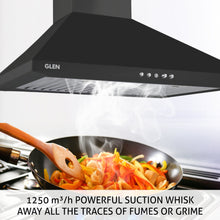 Electric Kitchen Chimney, Pyramid Shape Baffle filters 60cm 1250 m3/h - Black (6051 BL)