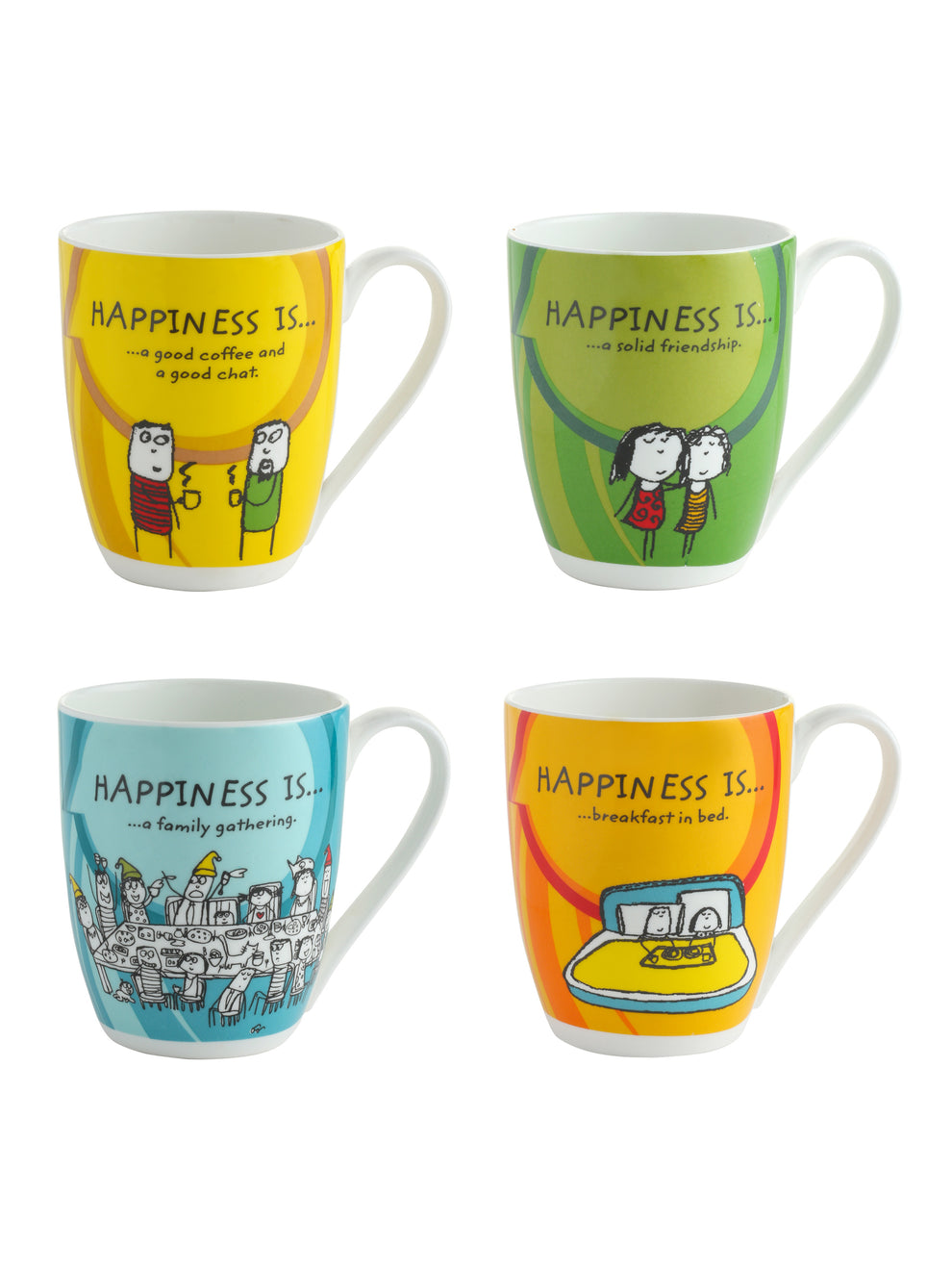 Claycraft Happiness Is... Oxford Big Coffee & Milk Mug 310ml, Set of 4