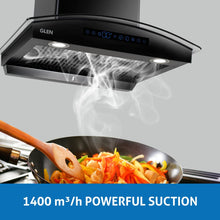 Auto Clean Curved Glass Chimney with Inverter Technology, BLDC Motor 1400 mB3/h - 60/76/90cm (6069 BL BLDC AC )