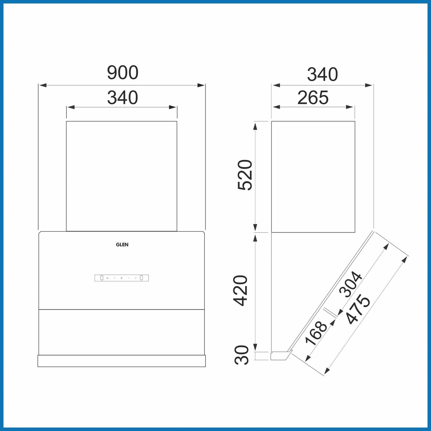 GLEN Auto Clean Glass Chimney Filter-less with Heat Sensor, BLDC Motor 1600 m³/h - 60/75/90cm (CH 6065 HSR BLDC BL AC)