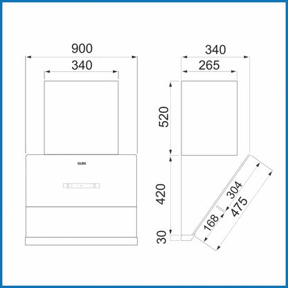 GLEN Auto Clean Glass Chimney Filter-less with Heat Sensor, BLDC Motor 1600 m³/h - 60/75/90cm (CH 6065 HSR BLDC BL AC)