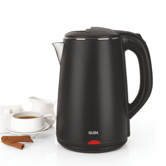 GLEN Electric Kettle 1.8 Litre Plastic Clad Stainless Steel | 360° Rotation Base, Auto Shutoff, 1500 W (SA-9007BLACK)
