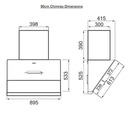 Auto Clean Glass Filterless Chimney with Inverter Technology, BLDC Motor 60/75/90cm 1400 m3/h -Black (6074 AC)