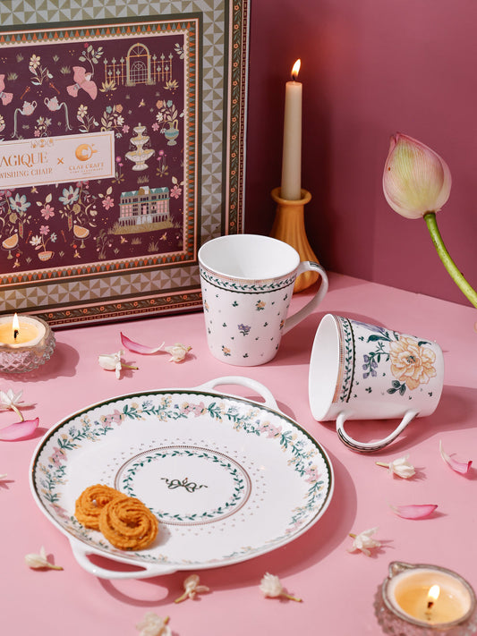 Claycraft Magique by The Wishing Chair x Clay Craft, Emerald Ribbon Tawa Platter with Zing Medium mug Set