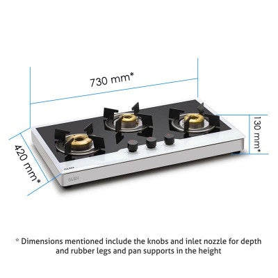 3 Burner Free Standing Glass Hob Forged Brass Burner with Flame Failure Device Auto Ignition (1073 FSFBBWFFDAI)