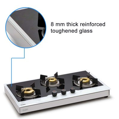 3 Burner Free Standing Glass Hob Forged Brass Burner with Flame Failure Device Auto Ignition (1073 FSFBBWFFDAI)