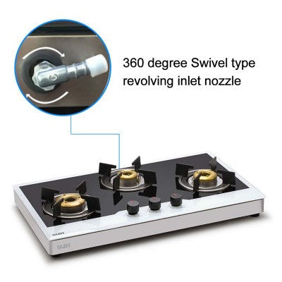 3 Burner Free Standing Glass Hob Forged Brass Burner with Flame Failure Device Auto Ignition (1073 FSFBBWFFDAI)