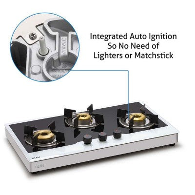 3 Burner Free Standing Glass Hob Forged Brass Burner with Flame Failure Device Auto Ignition (1073 FSFBBWFFDAI)