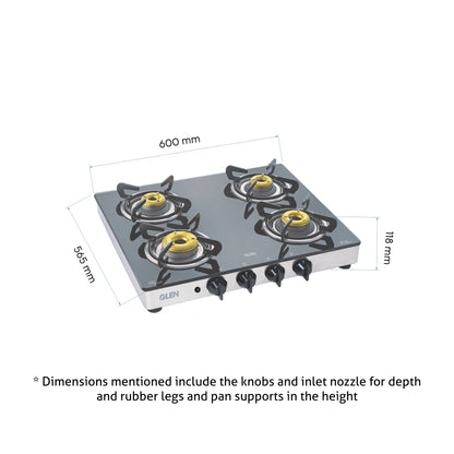 4 Burner  Glass Gas Stove 1 High Flame 3 Forged Brass Burners Auto Ignition 60 CM (1042 GT FB AI)