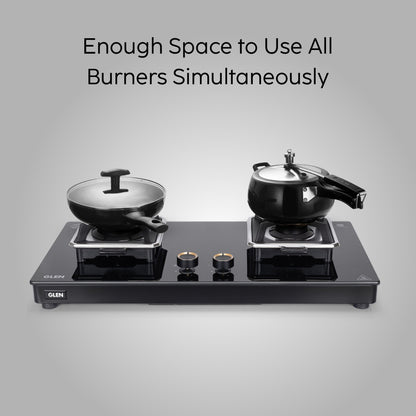 GLEN 2 Burner Swift Glass Gas Stove with Multi Ring Forged Brass Burners (CT1022GTBLSWIFT)