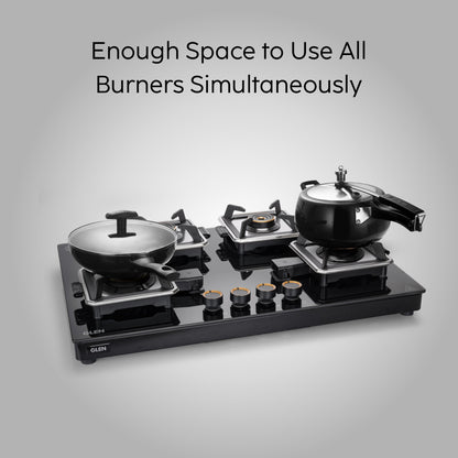GLEN 4 Burner Swift Glass Gas Stove with Multi Ring Forged Brass Burners (CT1044GTBLSWIFT)