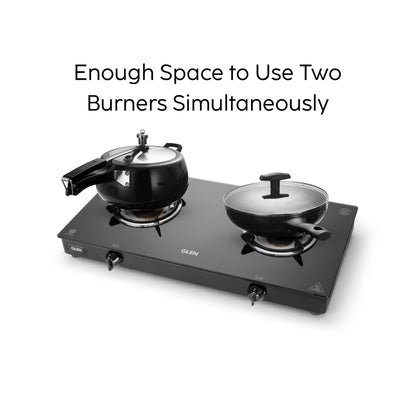GLEN 2 Burner Glass Gas Stove Jumbo with Brass Burner Black (CT1020GTJMBB)