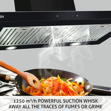 Electric Kitchen Chimney Touch Controls, T Shape Baffle filters 90cm 1250 m3/h -Black (6056 TS)