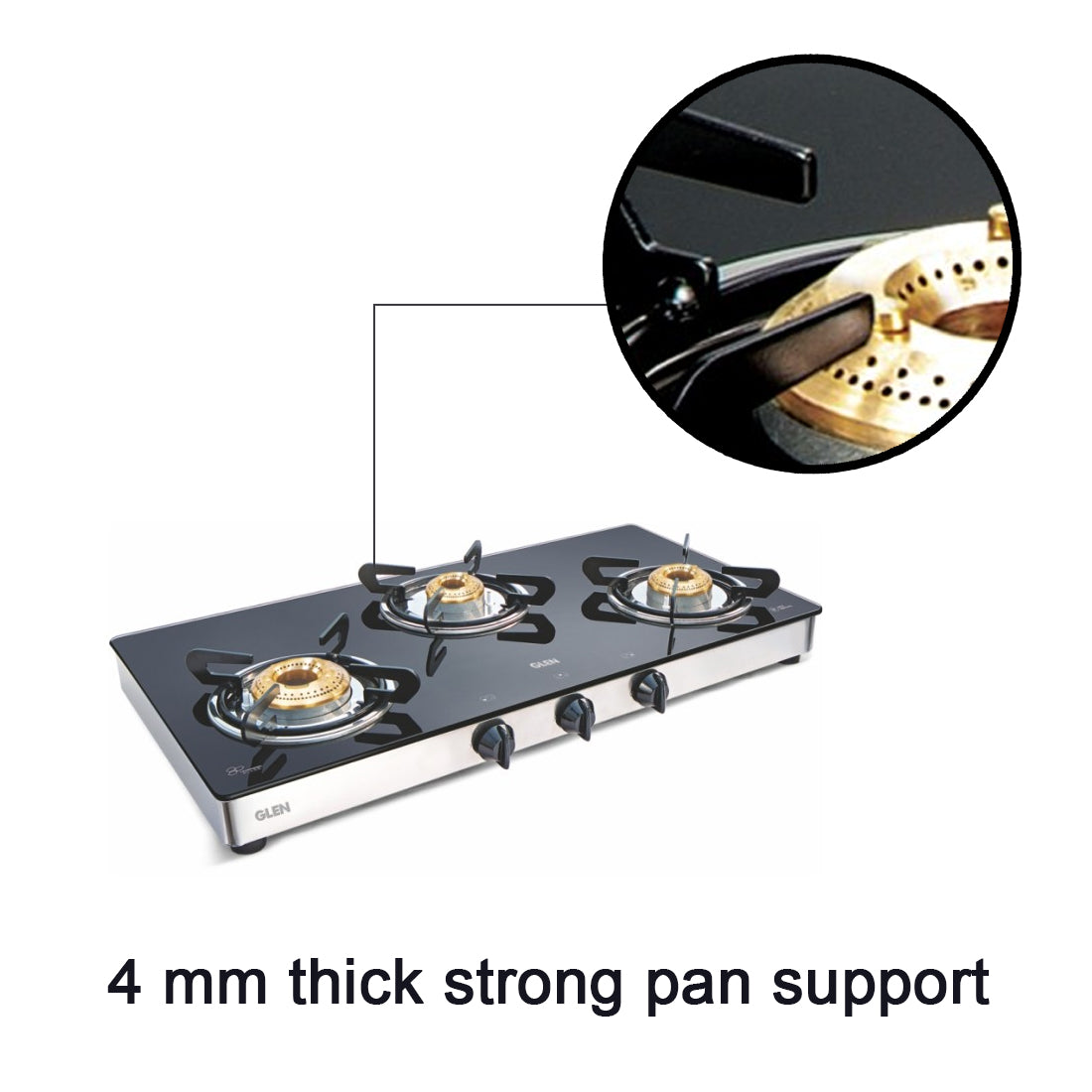3 Burner Glass Gas Stove 1 High Flame 2 Brass Burners Double Drip trays (Z18242L)