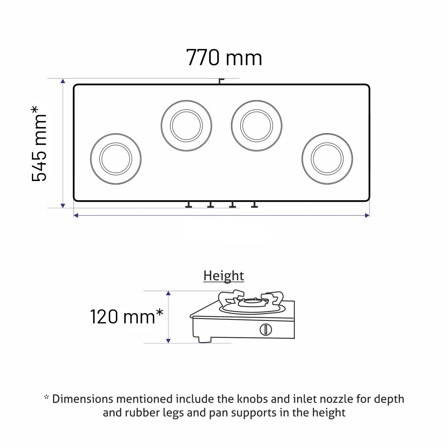 4 Burner Free Standing Glass Hob Forged Brass Burner Auto Ignition Black (BH1074SQFSFBBLAI)