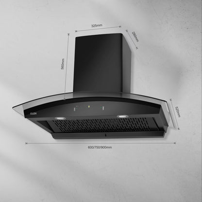 Auto Clean Chimney Curved Glass Filter-less with Wi-Fi Control 1400 mB3/h - 60/76/90cm (CH 6068 AC BLS)