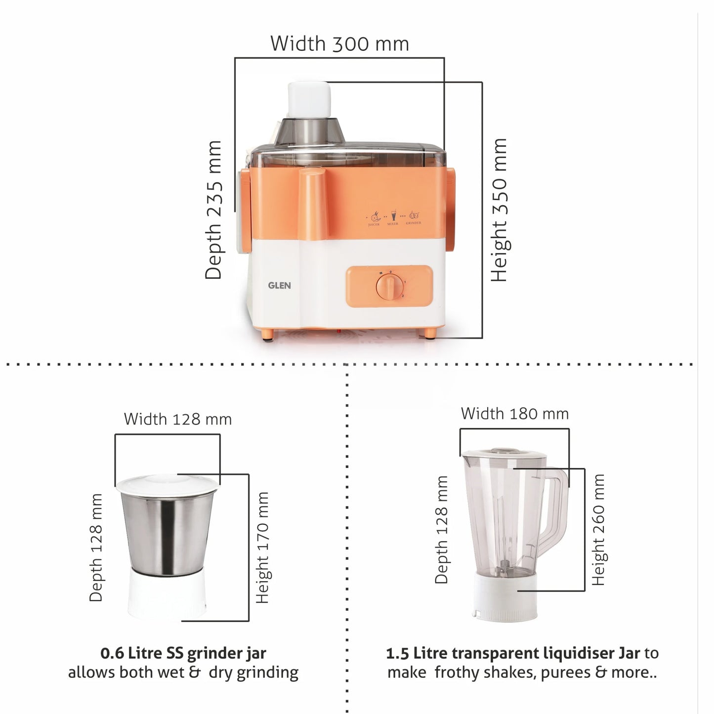 3-in-1 Juicer Mixer Grinder with 2 Jars 500 watt Power - SA4012JAR2