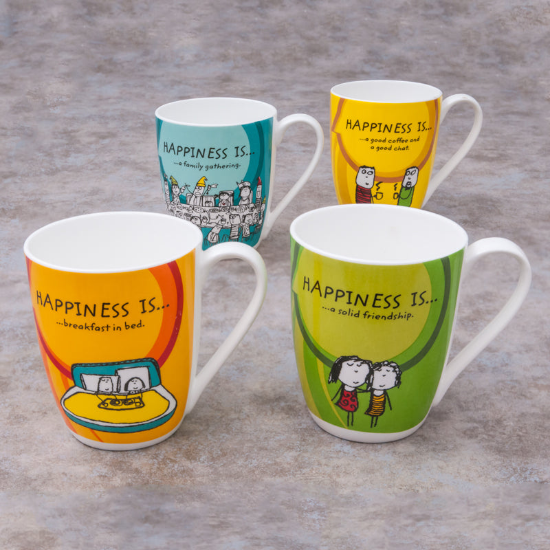 Claycraft Happiness Is... Oxford Big Coffee & Milk Mug 310ml, Set of 4
