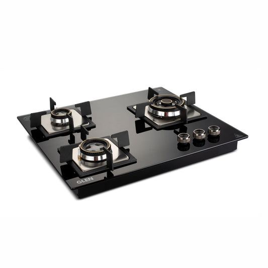 3 Burner Glass Hob Top with Triple Ring Burner Double Ring Forged Brass Burners Auto Ignition (1063 SQ HT DB TR)