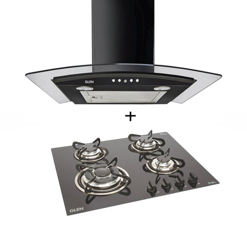 4 Burner Built-in Glass Hob Auto Ignition (1065 TR ) + Chimney 60cm 1000m3h (6070 JU BL)