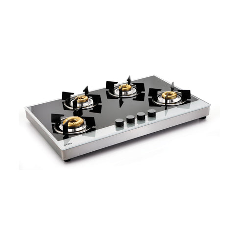 4 Burner Free Standing Glass Hob SS Frame Forged Brass Burner (1074 FSFB BW)