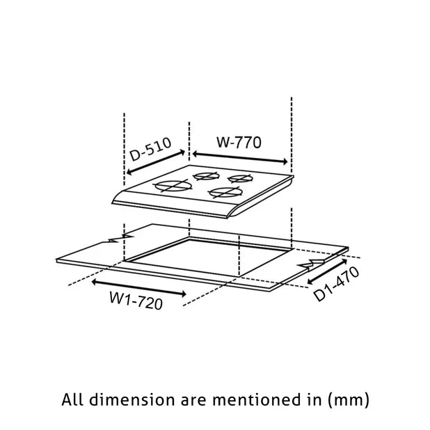 4 Burner Glass Gas Hob Top Triple Ring Burners Double Ring Forged Brass Burner Auto Ignition (1074SQHT2TR)