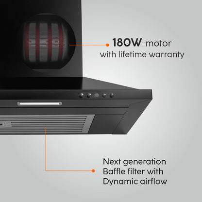 Electric Kitchen Chimney, Pyramid Shape SS Baffle filter 60cm 1100 mB3/h - Black (6049 IN BLK)