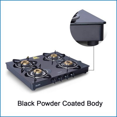 4 Burner Glass Gas Stove with Forged Brass Burner 60 CM Black (1041 GT FB BL)