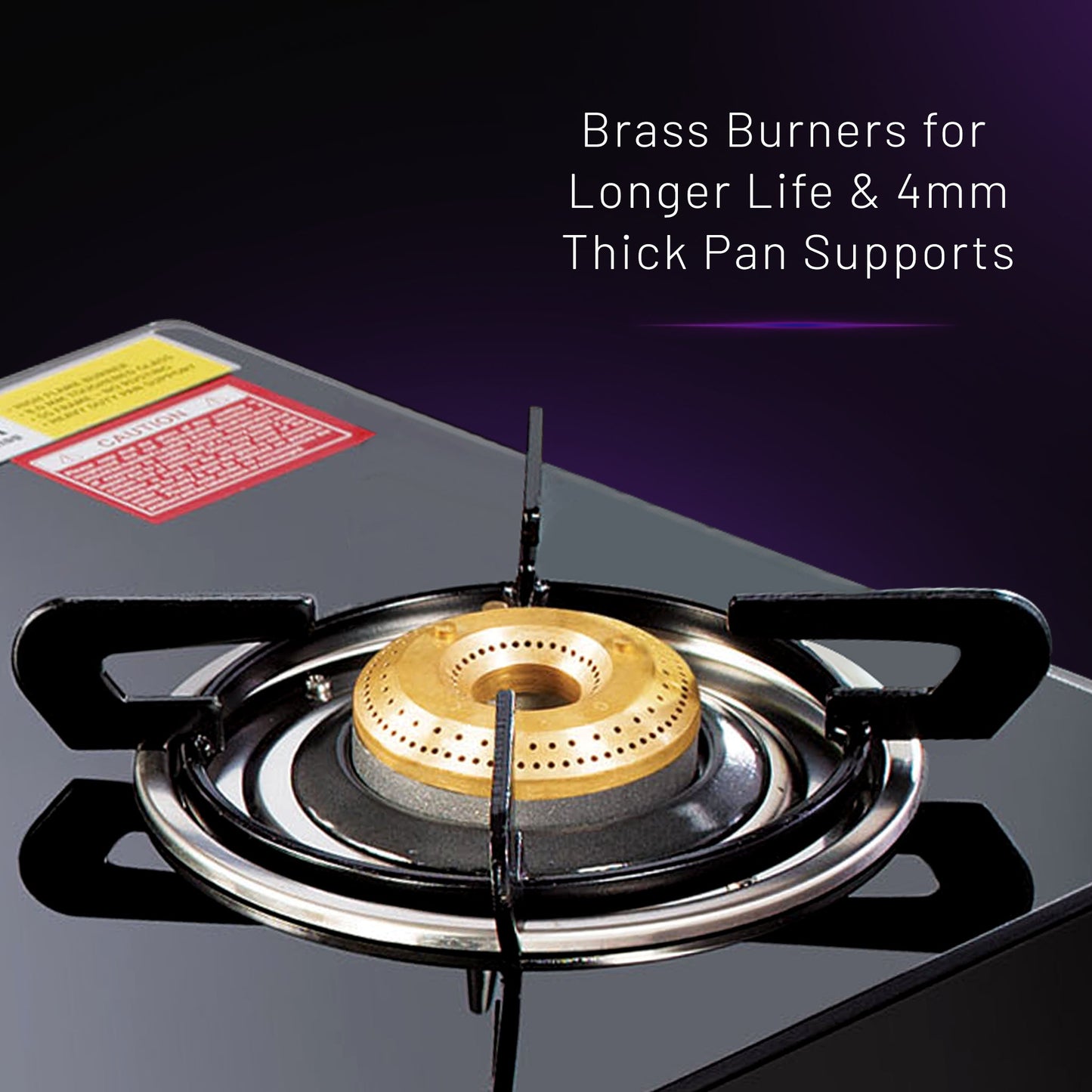 4 Burner Glass Gas Stove with High Flame Brass Burner - Manual/Auto Ignition (1048GT)