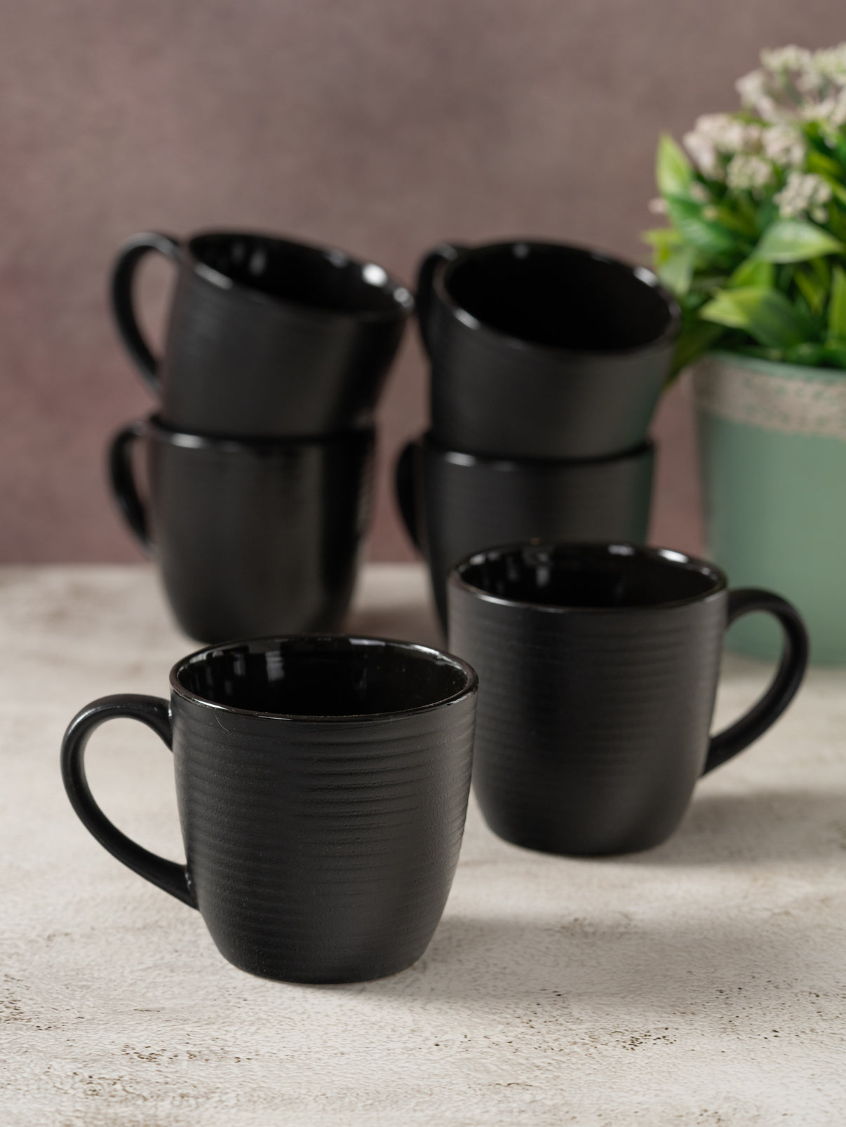 Claycraft Horizon Pebble Black Coffee & Tea Mugs Set of 6 (210 ml)