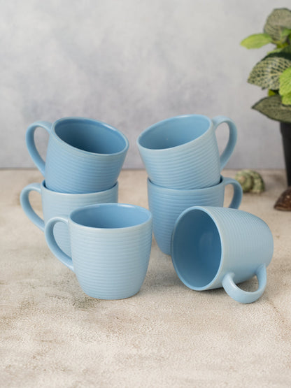 Claycraft Horizon Pebble Light Blue Coffee & Tea Mugs Set of 6 (210 ml)